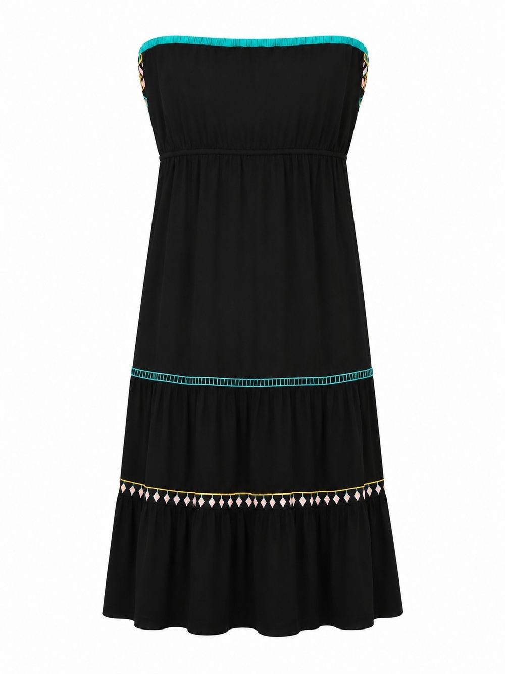 Flying Tomato Strapless Boho Maxi Dress Size L Black Embroidered Tribal Print - Picture 6 of 11